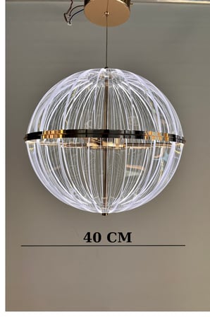 Lüks Gold Kaplama Dairesel Çizgi Desenli Küre Modern LED Avize