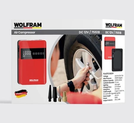 Wolfram Şarjlı Dijital Hava Kompresörü 150 Psı – Powerbank Özellikli - Wolfram 75518