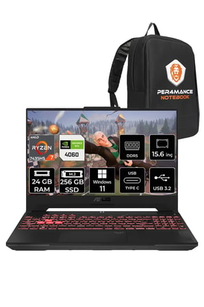 TUF Gaming A15 R7 7435HS 24GB 256GB SSD RTX4060/8GB 144Hz 15.6" FHD W11P & PER4 ÇANTA