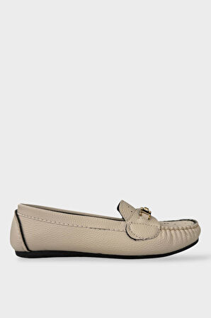 Kadın Delikli Tokalı Babet Ayakkabı KREM