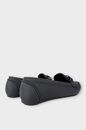 Kadın Tokalı Yumuşak Babet Ayakkabı LACİVERT