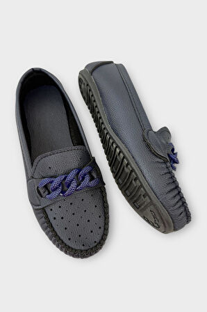 Kadın Tokalı Yumuşak Babet Ayakkabı LACİVERT