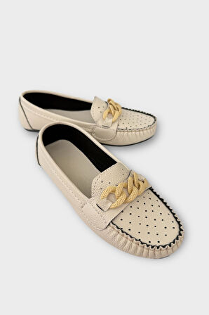 Kadın Tokalı Yumuşak Babet Ayakkabı BEJ