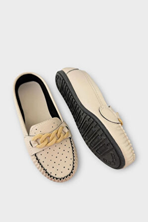 Kadın Tokalı Yumuşak Babet Ayakkabı BEJ