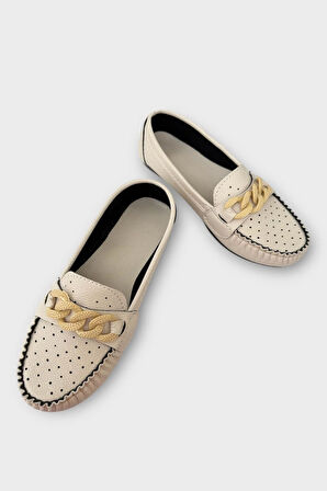 Kadın Tokalı Yumuşak Babet Ayakkabı BEJ