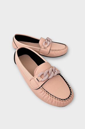 Kadın Tokalı Yumuşak Babet Ayakkabı PUDRA