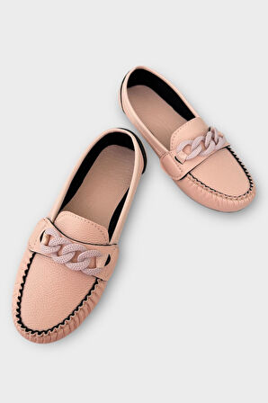 Kadın Tokalı Yumuşak Babet Ayakkabı PUDRA