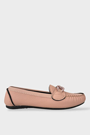 Kadın Tokalı Yumuşak Babet Ayakkabı PUDRA