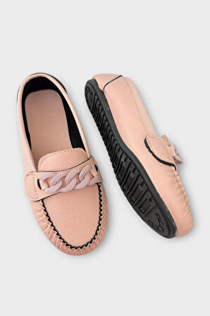 Kadın Tokalı Yumuşak Babet Ayakkabı PUDRA