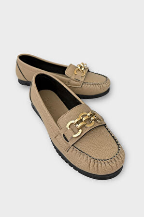 Kadın Tokalı Yumuşak Babet Ayakkabı BEJ