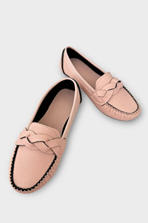 Kadın Tokalı Yumuşak Babet Ayakkabı PUDRA