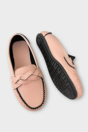 Kadın Tokalı Yumuşak Babet Ayakkabı PUDRA