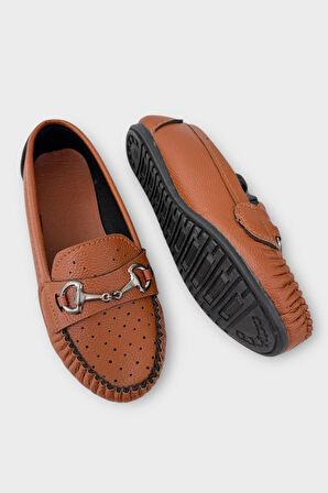 Kadın Tokalı Yumuşak Babet Ayakkabı TABA