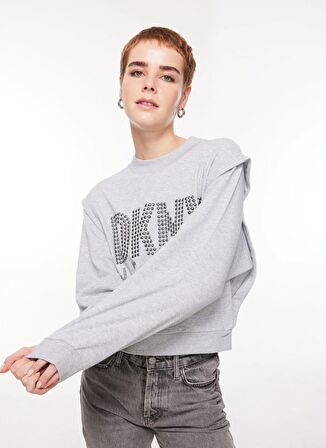 Dkny Jeans Gri Kadın Bisiklet Yaka Baskılı Sweatshirt E3IHZUQV