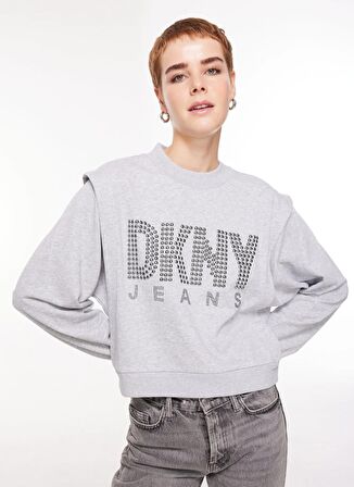 Dkny Jeans Gri Kadın Bisiklet Yaka Baskılı Sweatshirt E3IHZUQV