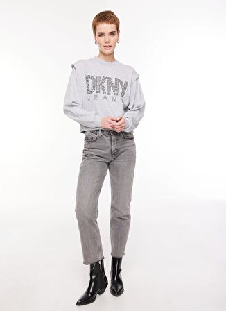 Dkny Jeans Gri Kadın Bisiklet Yaka Baskılı Sweatshirt E3IHZUQV