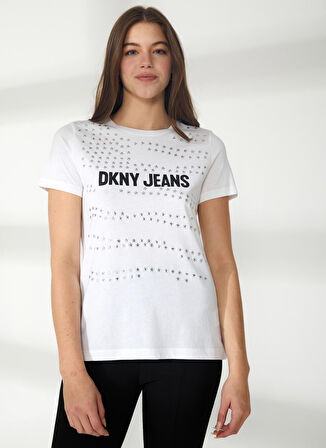 Dkny Jeans Bisiklet Yaka Desenli Beyaz Kadın T-Shirt E2KFYDNA