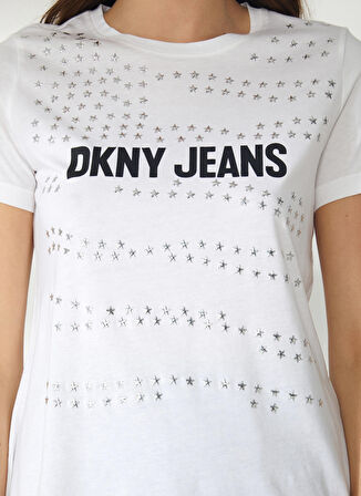 Dkny Jeans Bisiklet Yaka Desenli Beyaz Kadın T-Shirt E2KFYDNA