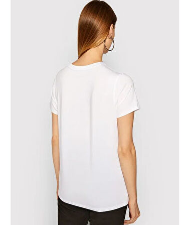 Kadın Two Tone Bisiklet Yaka T-Shirt-Beyaz | XS