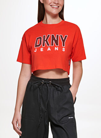 Dkny Jeans Bisiklet Yaka Baskılı Kırmızı Kadın T-Shirt E2EFKHLC