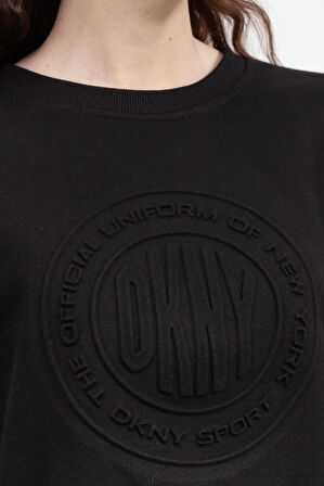 Embossed Medallion C Kadın Bisiklet Yaka Sweatshirt-Siyah | XS