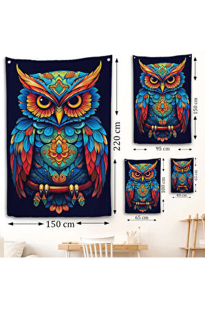 Mandala Renkli Baykuş Duvar Örtüsü-7554