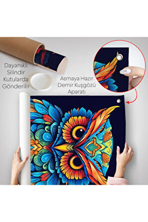 Mandala Renkli Baykuş Duvar Örtüsü-7554