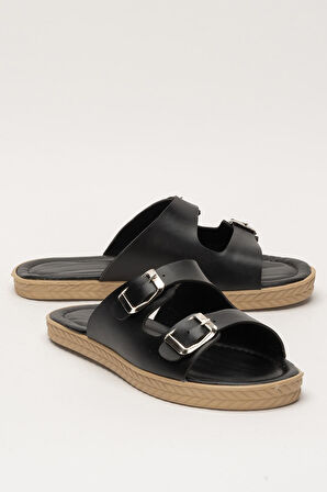 Kadın Çift Bant Ayarlanabilr Tokalı Terlik SİYAH