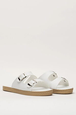 Kadın Çift Bant Ayarlanabilr Tokalı Terlik BEYAZ