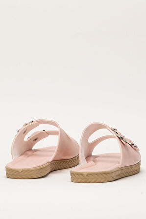 Kadın Çift Bant Ayarlanabilr Tokalı Terlik PUDRA