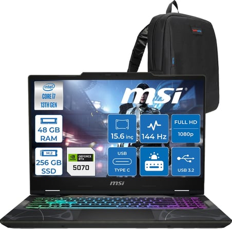 MSI Msı Cyborg 15 Intel Core I7 13620H 48GB Ddr5 256GB SSD RTX5070 Gddr7 8gb Freedos 15.6" Fullhd (1920X1080) 144HZ IPS Taşınabilir Bilgisayar B13WGKG847XTRF21 + Zetta Çanta