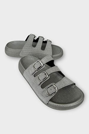 Kadın Üç Bant Ayarlanabilr Tokalı Terlik FÜME