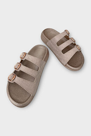 Kadın Üç Bant Ayarlanabilr Tokalı Terlik BRONZ