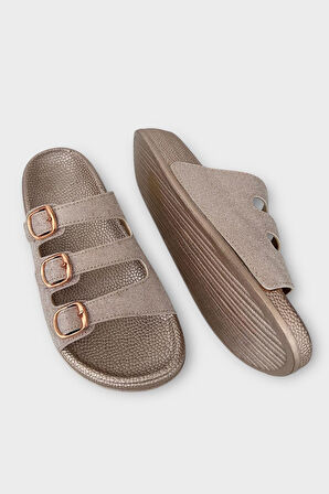 Kadın Üç Bant Ayarlanabilr Tokalı Terlik BRONZ