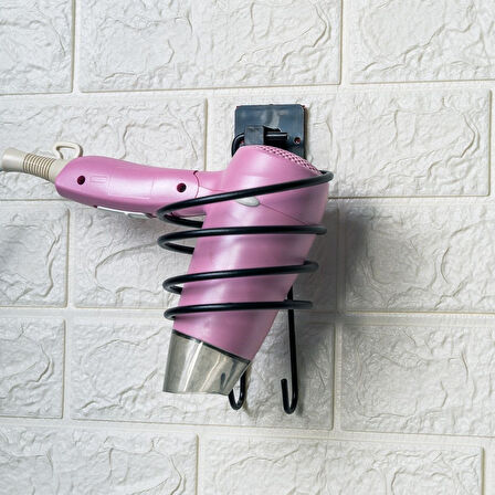 CELİK AVM® Kendiliğinden Yapışkanlı Siyah Paslanmaz Metal Fön Makinesi Askısı Saç Kurutma Makinesi Tutacağı