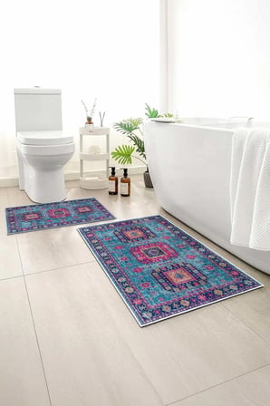 2 li Banyo Paspası, Yumuşak Banyo Halısı, Kaymaz Tabanlı, Yıkanabilir - 60x100 - 50 x60