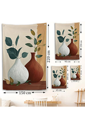 Vazoların İçindeki Yapraklar Duvar Örtüsü-7556