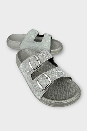 Kadın Simli Çift Bant Ayarlanabilr Tokalı Terlik FÜME