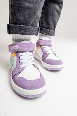 mnpc Unisex Çocuk Lila-Pembe Hakiki Deri Anatomik Sneakers Bot