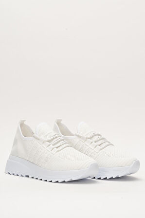 Kadın Ortopedik Taban Triko Günlük Spor Ayakkabı BEYAZ