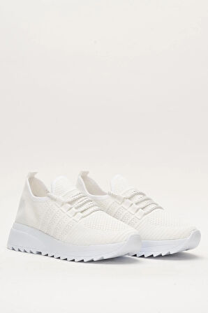 Kadın Ortopedik Taban Triko Günlük Spor Ayakkabı BEYAZ