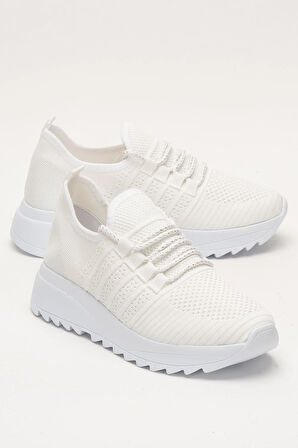 Kadın Ortopedik Taban Triko Günlük Spor Ayakkabı BEYAZ