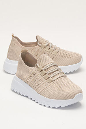 Kadın Ortopedik Taban Triko Günlük Spor Ayakkabı BEJ