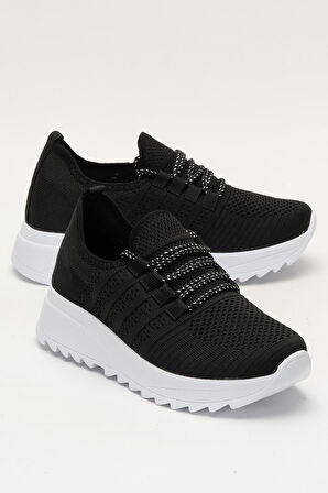 Kadın Ortopedik Taban Triko Günlük Spor Ayakkabı SİYAH - BEYAZ