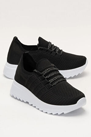 Kadın Ortopedik Taban Triko Günlük Spor Ayakkabı SİYAH - BEYAZ