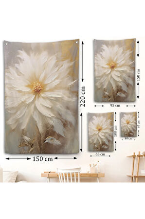 Yağlıboya Görünümlü Beyaz Çiçek Duvar Örtüsü-7559