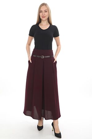 SORALLİNE KADIN ETEK 755 ETAMİN DESEN MÜRDÜM BAHARLIK