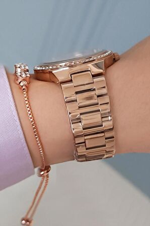 Daniel Klein Çelik Bilezik Rose Gold Taşlı Kadın Kol Saati + Zirkon Taşlı Bileklik