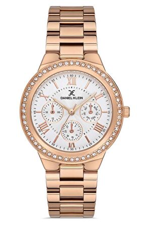 Daniel Klein Çelik Bilezik Rose Gold Taşlı Kadın Kol Saati + Zirkon Taşlı Bileklik