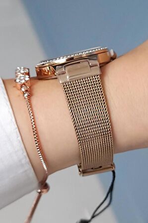 Daniel Klein Rose Kadranlı, Taşlı, Rose Gold Kadın Kol Saati + Zirkon Taşlı Bileklik